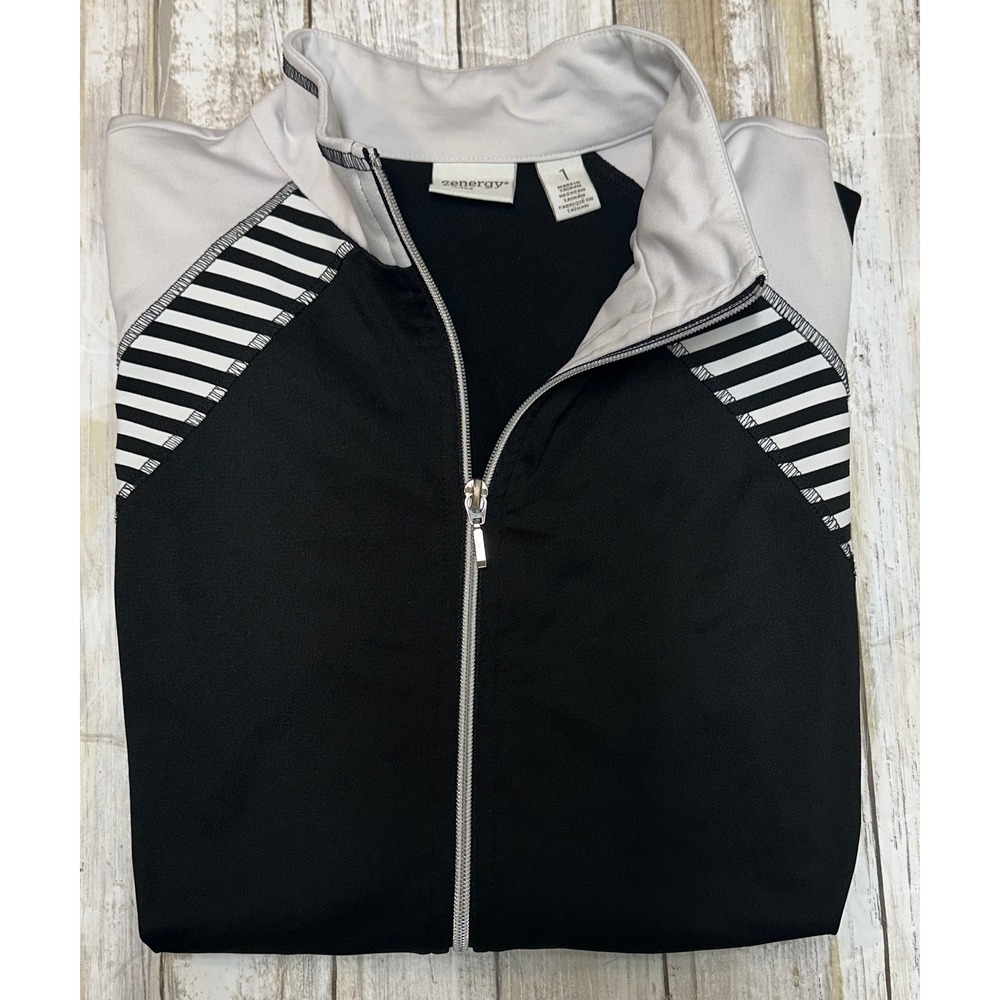 Zenergy by Chico's Lightweight‎ Full Zip golf Jacket black Striped SZ  1(U.S. 8)